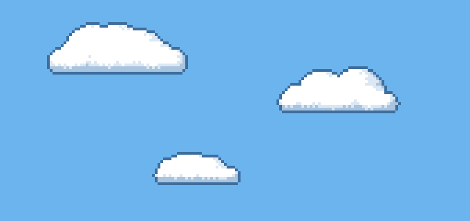 Pixel-art cartoon clouds (circle clusters)